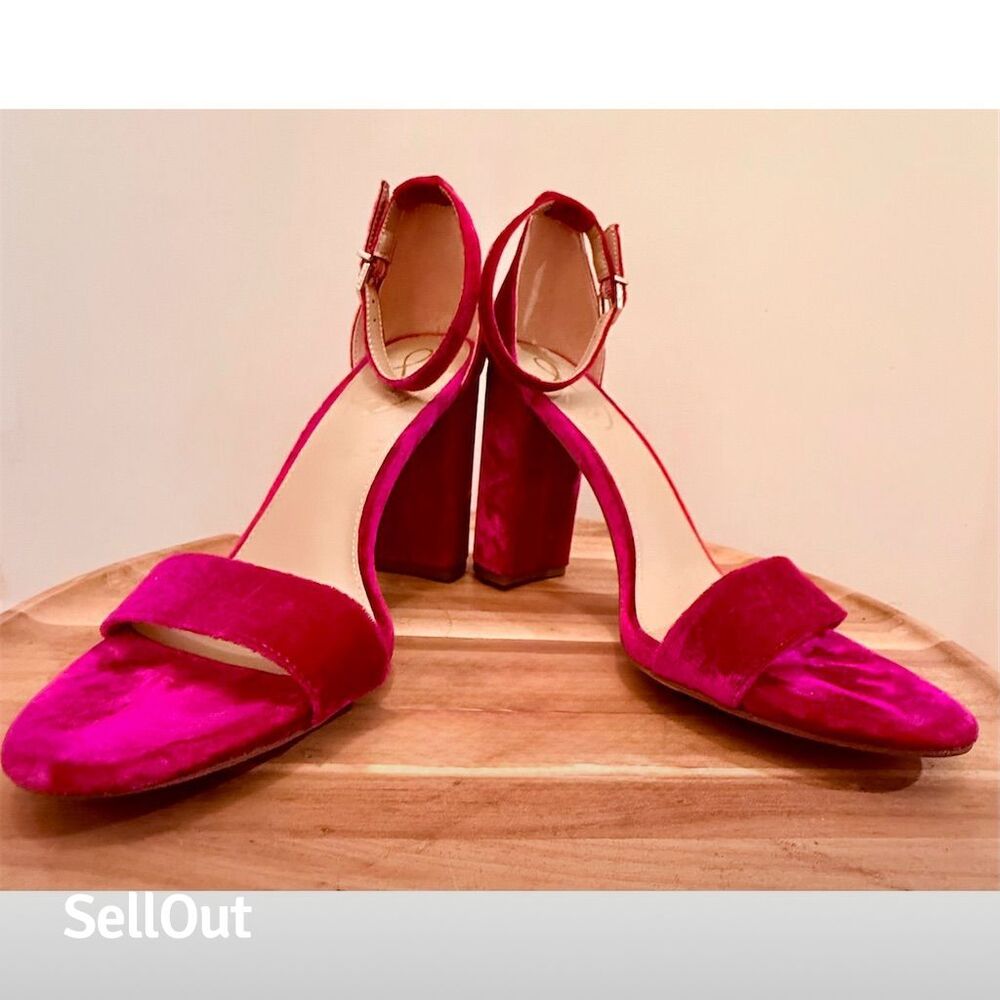 Sam Edelman Yaro Women's Pink Velvet Block Heel Sandals Size 7.5